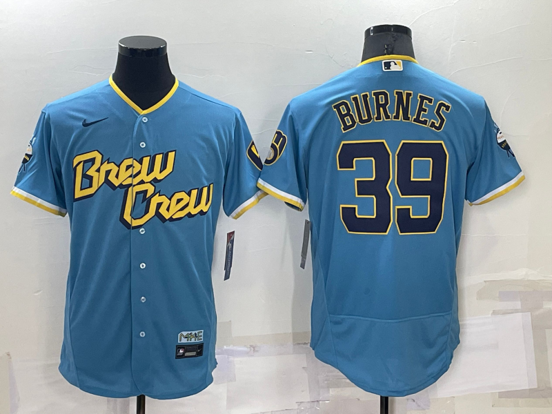 Men's Blue Milwaukee Brewers #39 Corbin Burnes 2022 Powder City Connect Flex Base Stitched Jersey